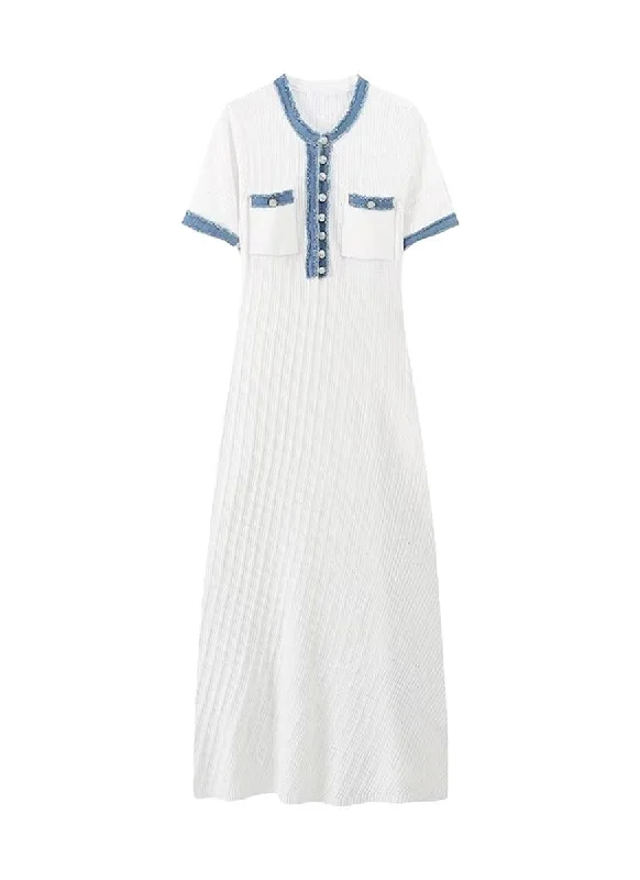 9240039 Knitted Short Sleeved Dress *White