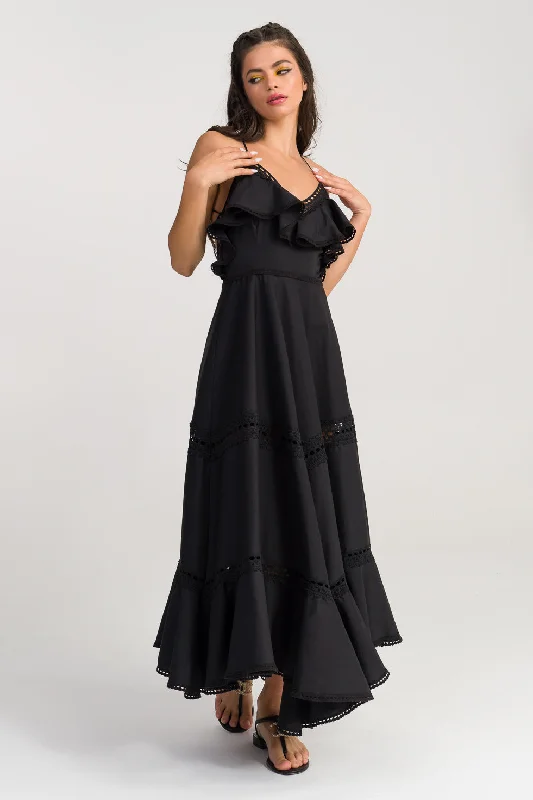 Ali Black Broderie maxi dress