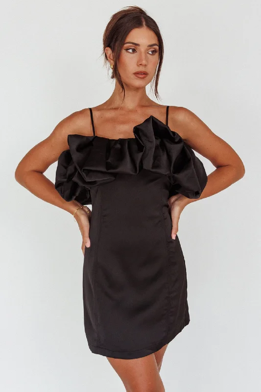 All The Drama Bubble Neckline Mini Dress Black