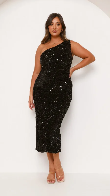 Anna Maxi Dress - Black/Black Sequins