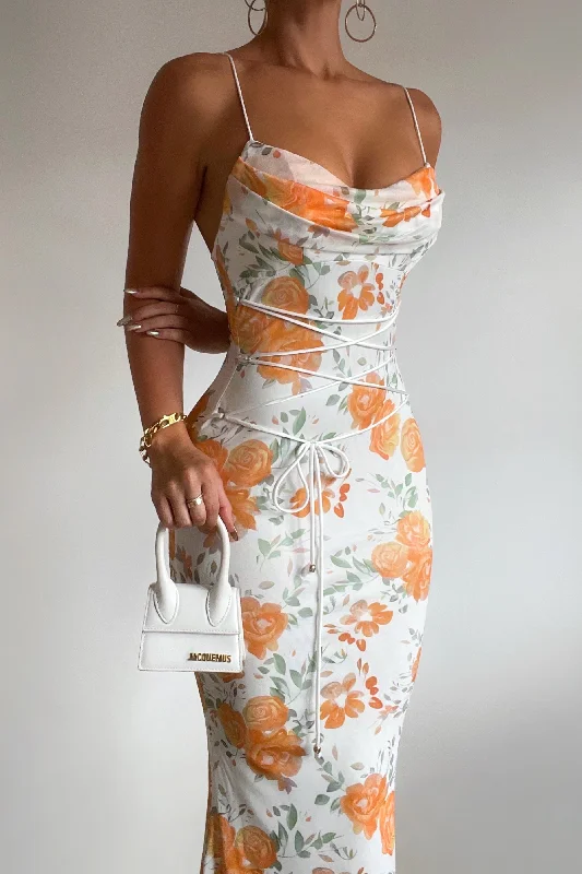 Bloom Floral Maxi Dress - White/Orange