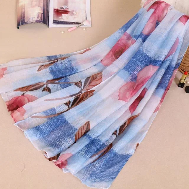 Blue Floral Cotton Scarf