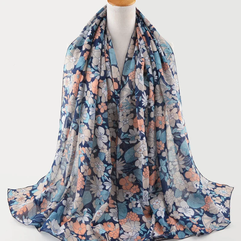 Blue Floral Cotton Scarf