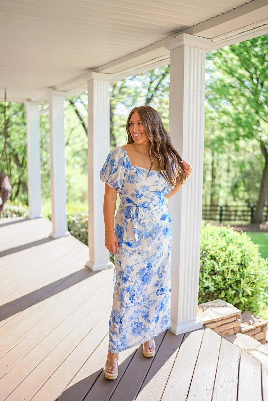 Blue Floral Maxi Skirt Set