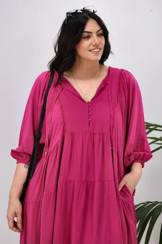 Boho Australia Harley Tier Dress Magenta