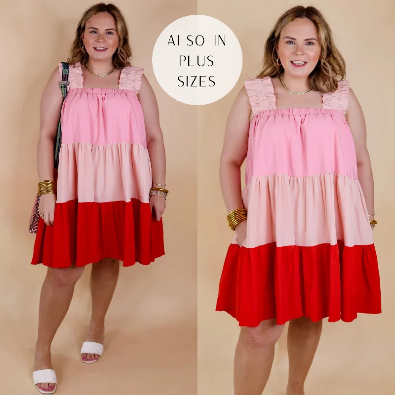 Whisk Me Away Ruched Strap Color Block Dress in Pink Mix