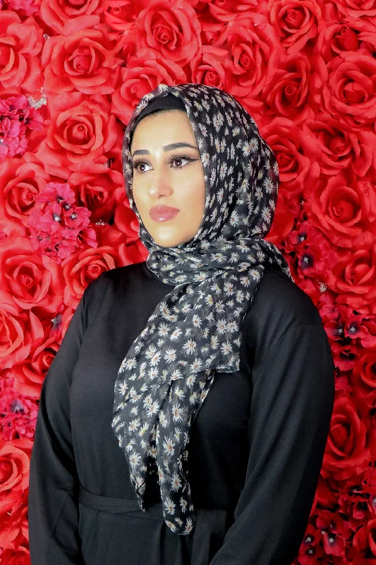 Floral Cotton Scarf- Black & Orange