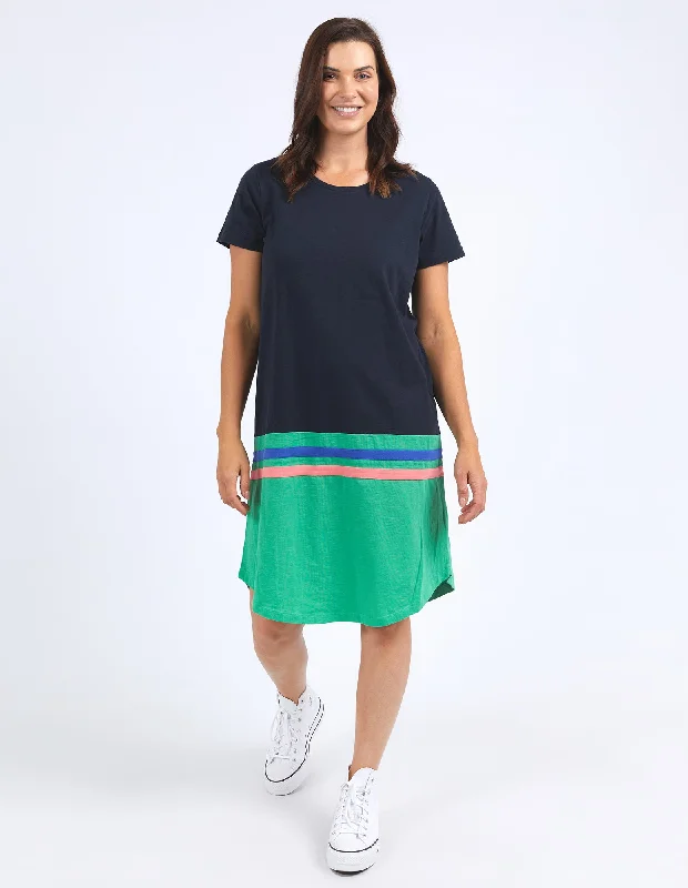 Elm Rhea Tee Dress Navy & Green Colour Block