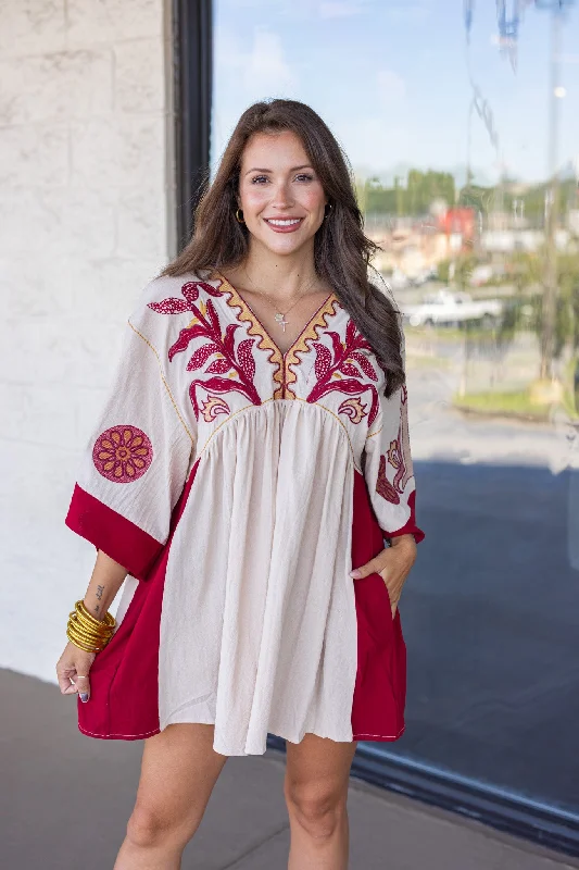 Embroidered Trends Taupe Babydoll Dress