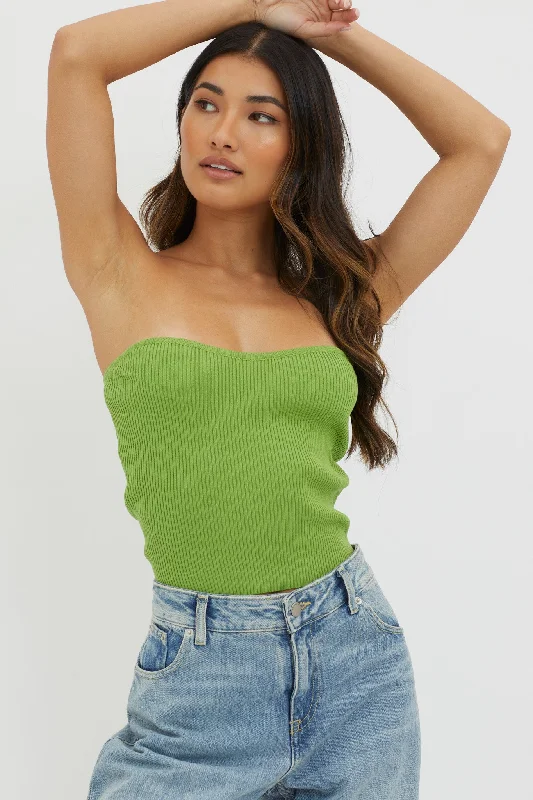 Flora Strapless Knit Top Green