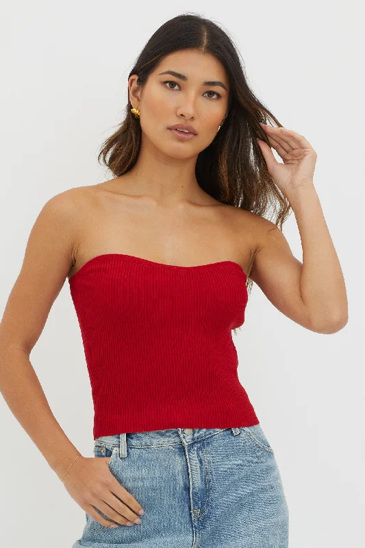 Flora Strapless Knit Top Wine