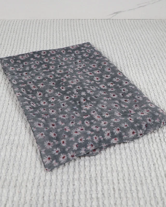 Floral Cotton Scarf- Gray