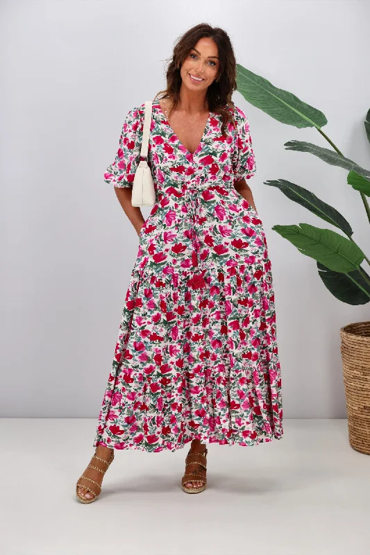 Fria Lila Floral Maxi Dress Fuchsia