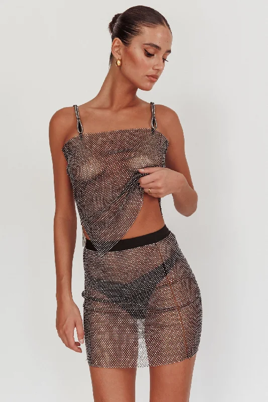 Glamazon Rhinestone Mesh Mini Skirt Black