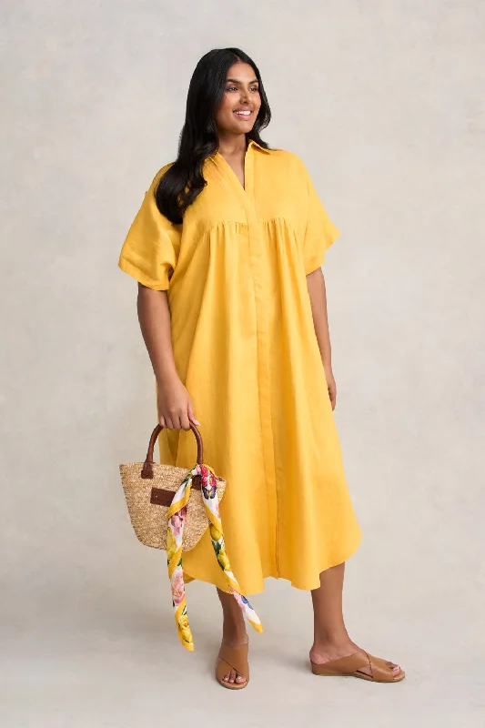 Linen Gather Front Dress