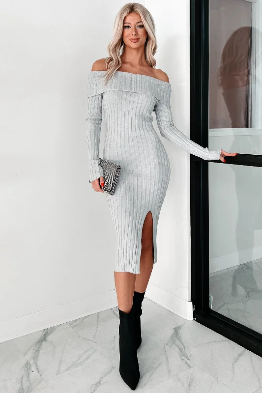 Leah Off The Shoulder Sweater Dress (Light Heather Grey)