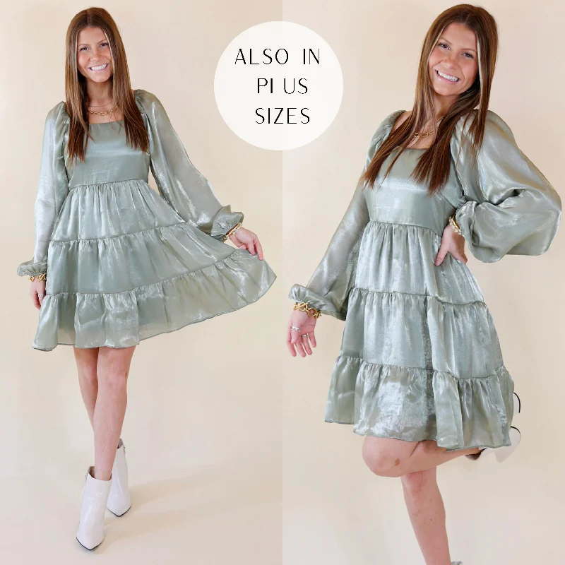 Look At Me Long Sleeve Dress in Sage Green