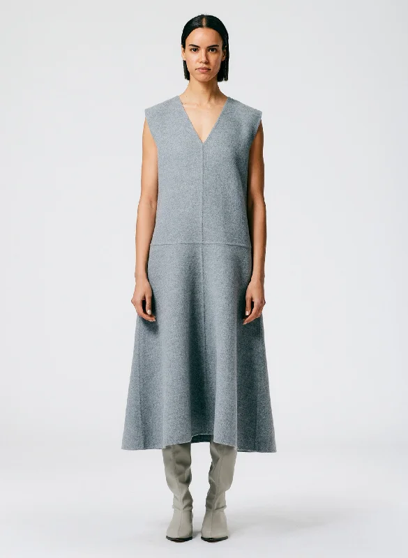 Luxe Double Faced Wool Angora V-Neck Dress