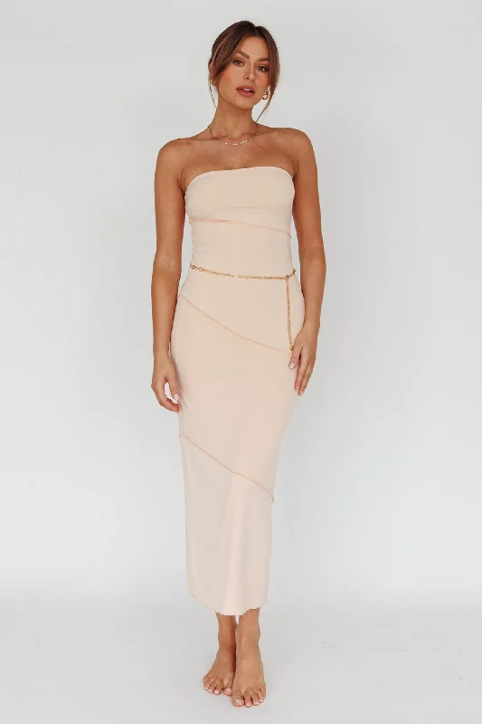 Making Headlines Strapless Midi Dress Cream