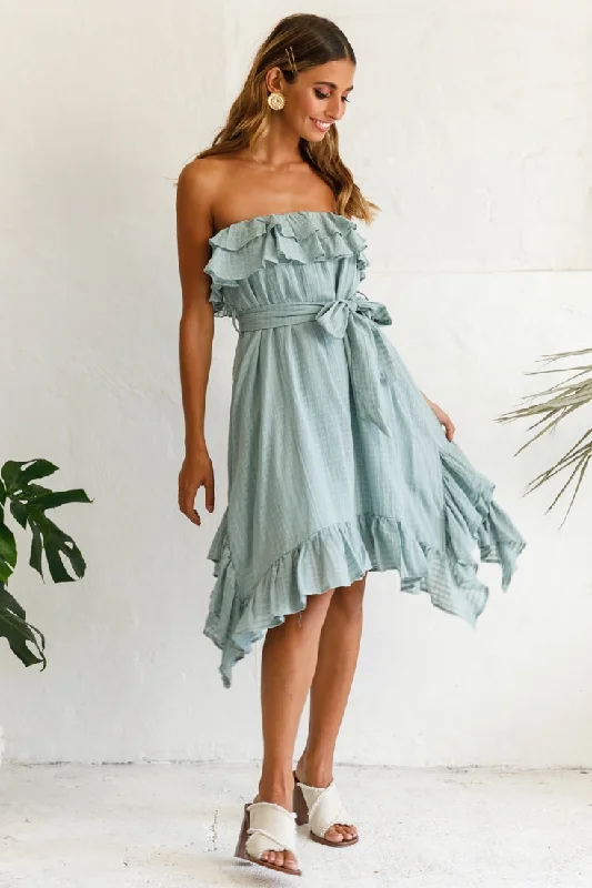 Miffy Double Frill Strapless Midi Dress Sage