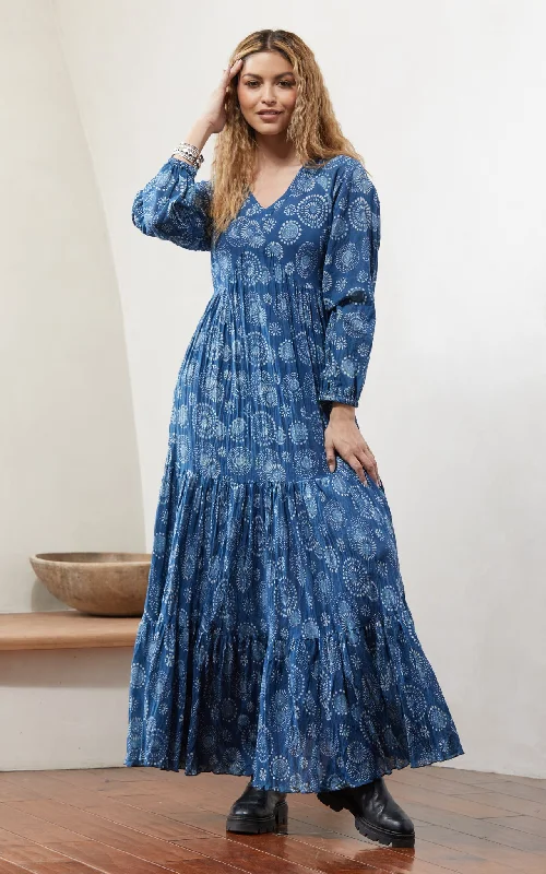 Ojai Dress, Maxi, Long Sleeve, Eden Indigo