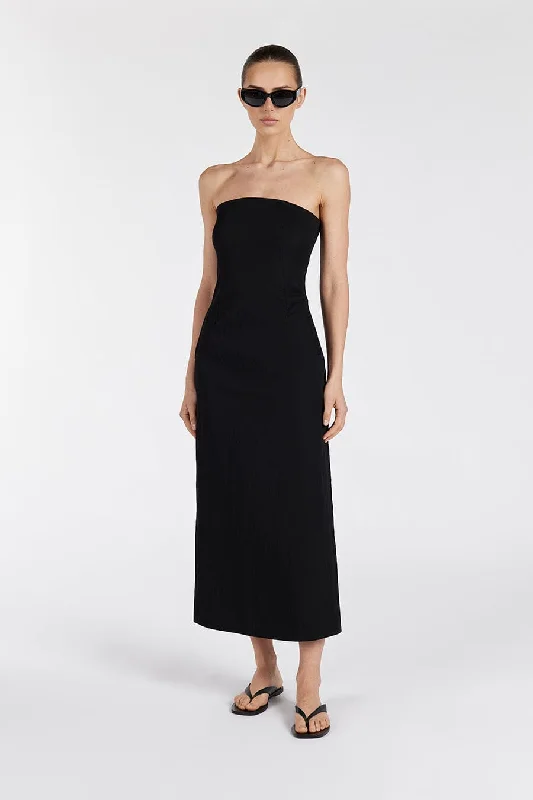 OPAL BLACK STRAPLESS MIDI DRESS