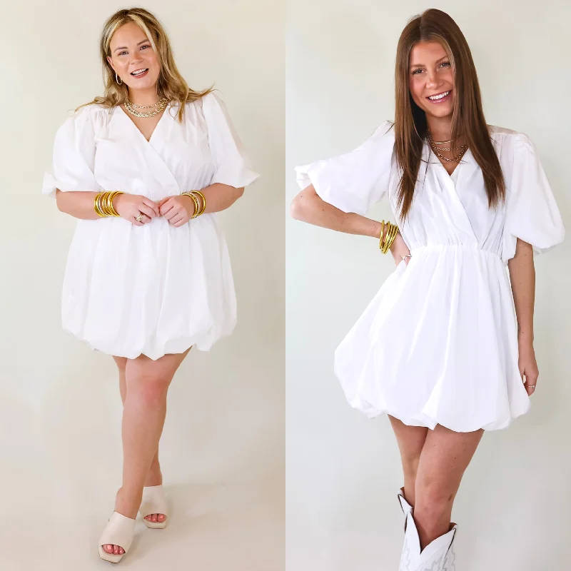 Flawless and Free Puffed Sleeve Babydoll Dress in White