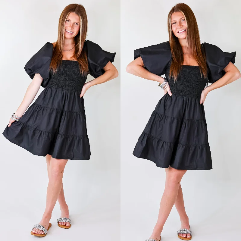 Online Exclusive | Trust Me Puffed Sleeve Dress in Black