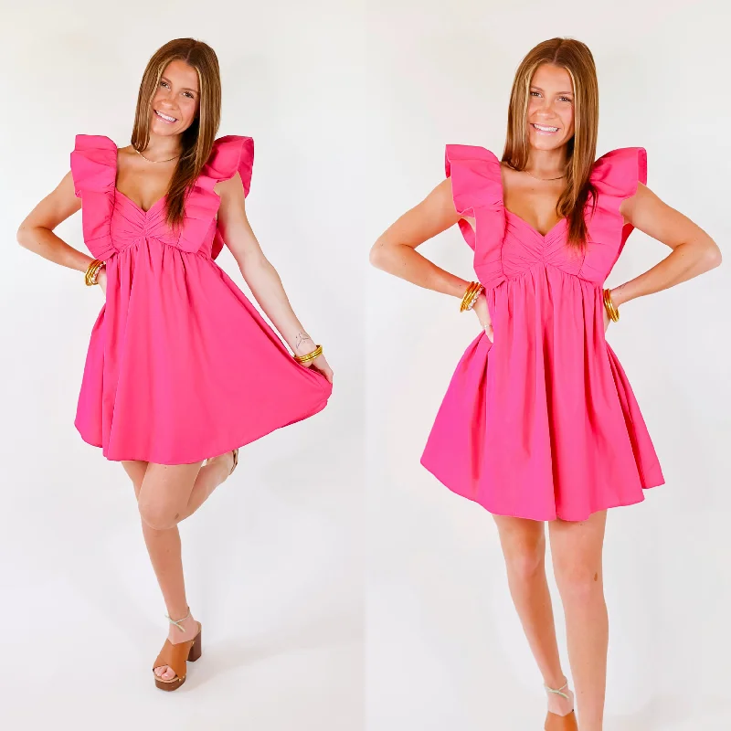 Pixie Perfect Ruffled Sleeve V Neck Dress in Pink