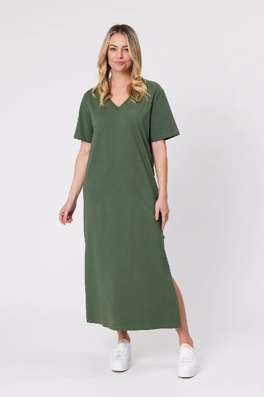 Shine On Essentials Maxi Tee Dress Khaki