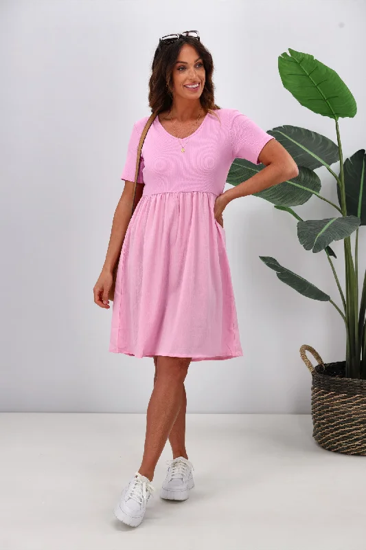 Shine On Label Amara Rib Bodice Dress Pink