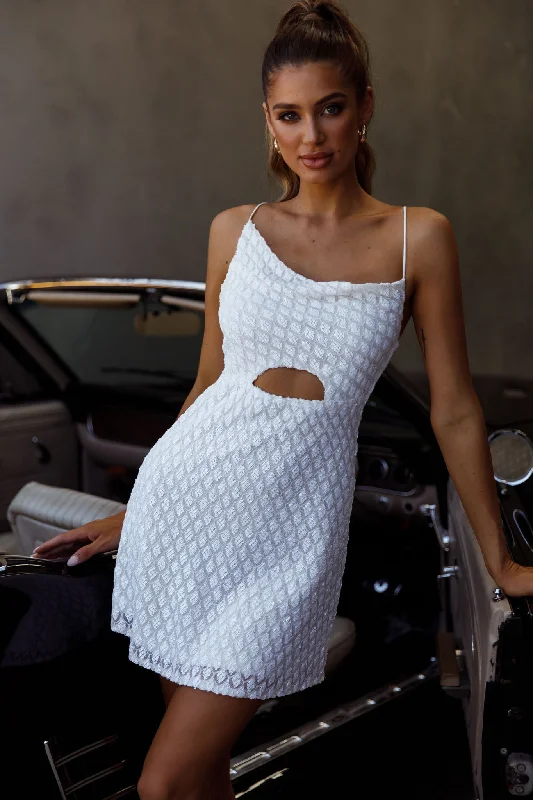 Sicily Asymmetrical Cowl Neckline Tie-Up Back Sequin Mini Dress White