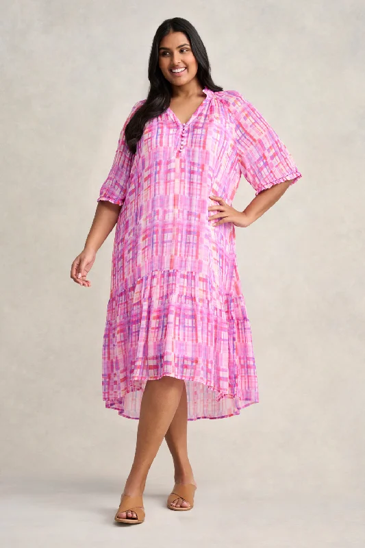 Georgette Ruffle Dress - Abstract Check