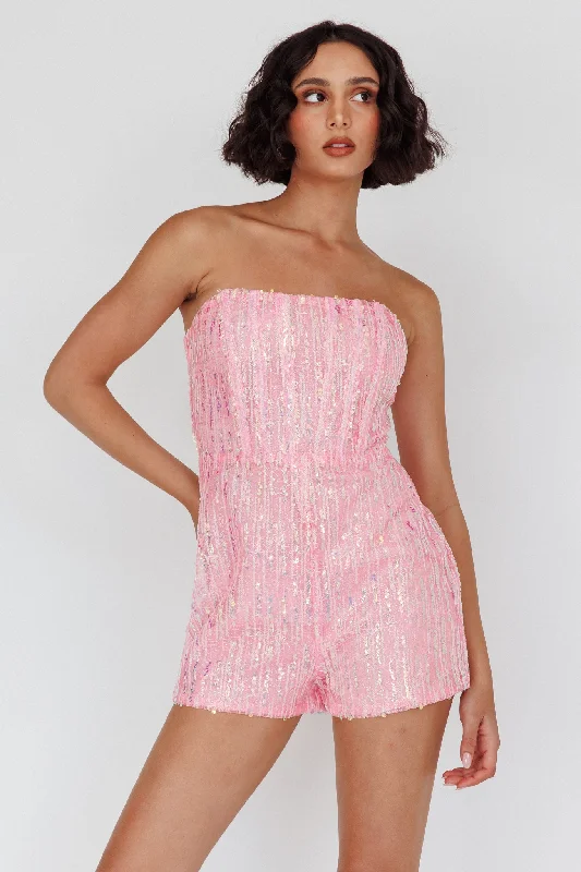 Wild Dreams Strapless Sequin Romper Pink