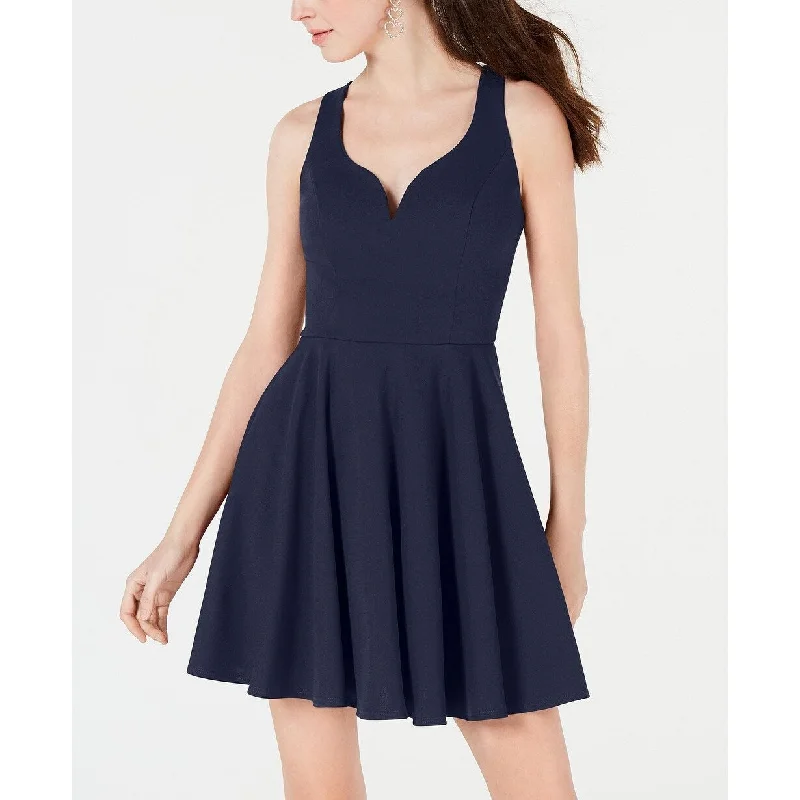 B Darlin Women's Juniors' V-Neck Fit & Flare Dress Blue Size 9/10