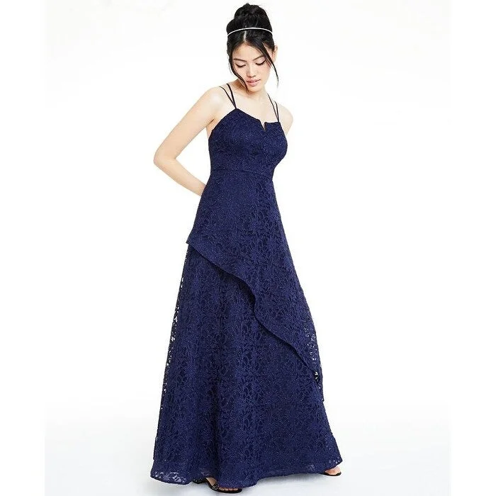 Bcx Women's Juniors' Glitter-Lace Layered Gown Blue Size 7