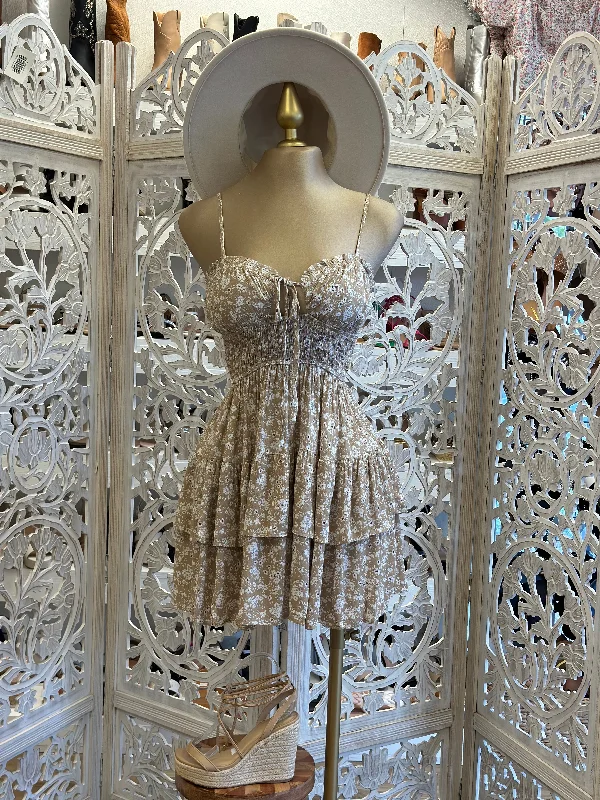 Beige Floral Keyhole Dress