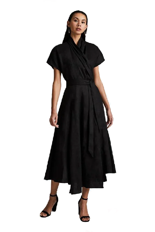 Butterfly Linen Wrap Dress | Black