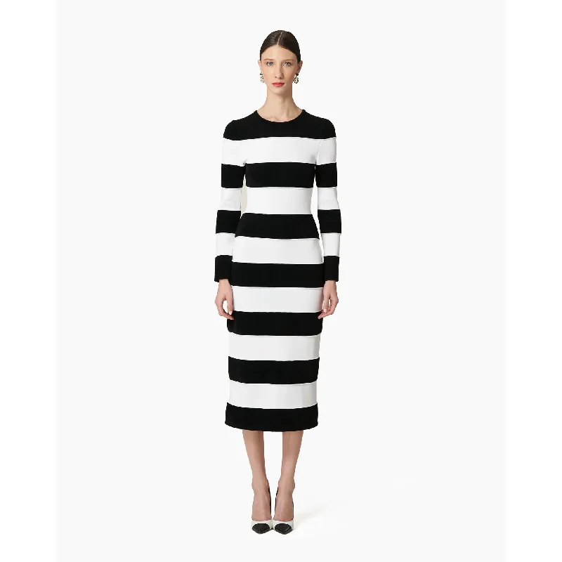 Long Sleeve Knit Column Dress | White x Black