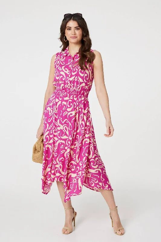 Ikat Print Sleeveless Shirt Dress