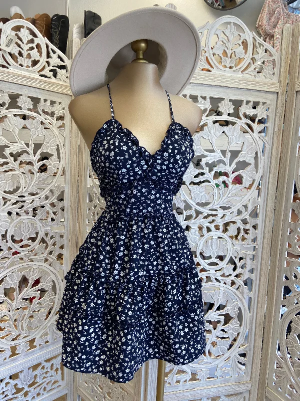 Dark Blue Flowy Floral Dress