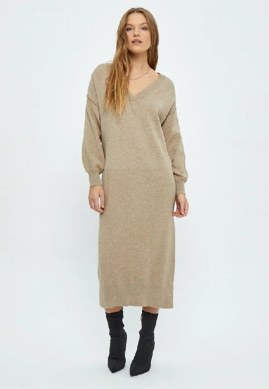 Gabi V-Neck Long Sleeve Midi Dress - Tuffet Melange