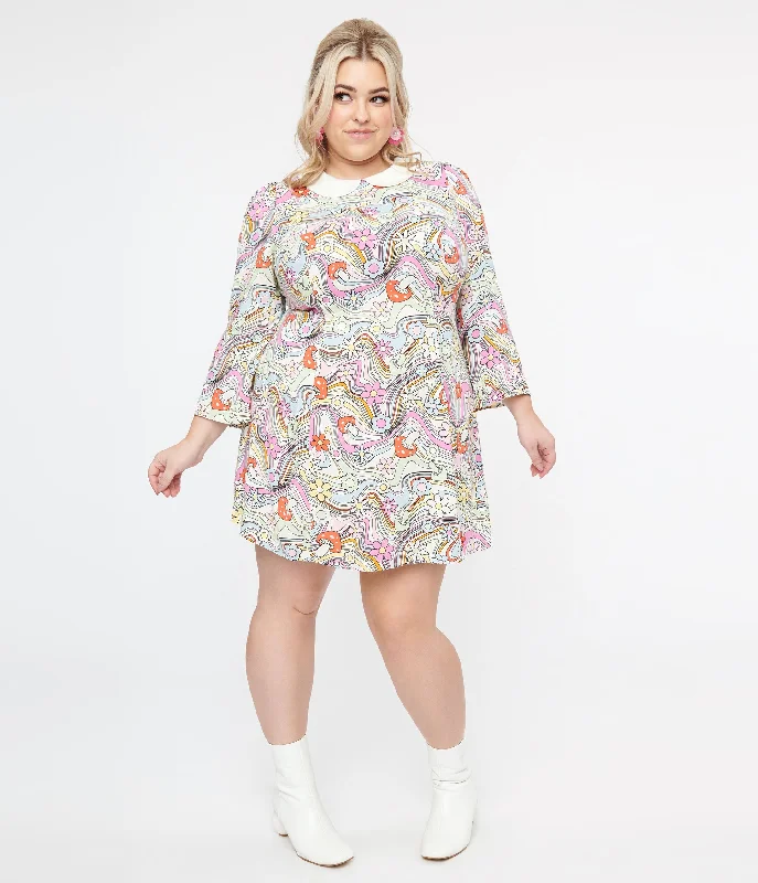 Hell Bunny Plus Size 1960s Pastel Rainbow Hazy Daze Floral Shift Dress