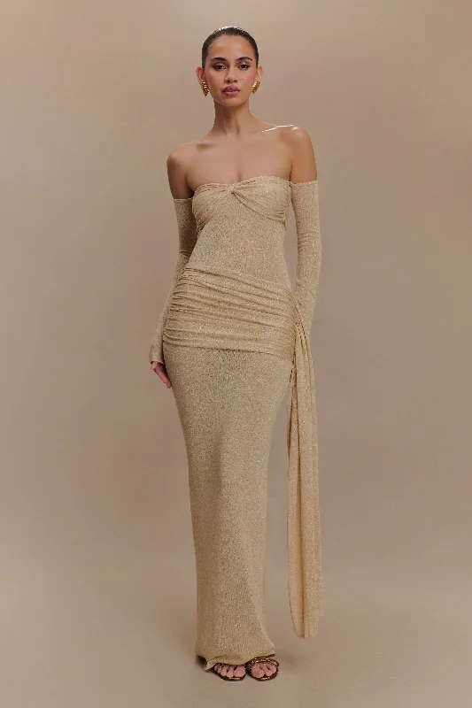 Ingrid Metallic Knit Maxi Dress - Bronze