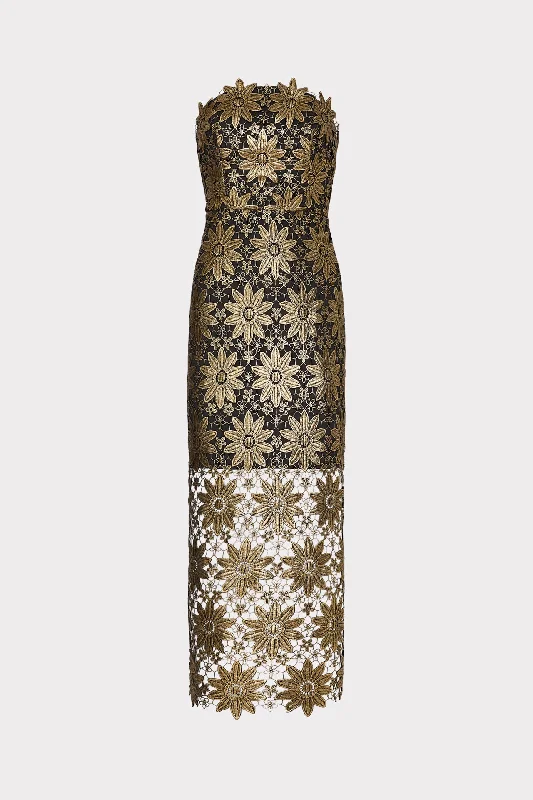 Kait Gold Lace Midi Dress