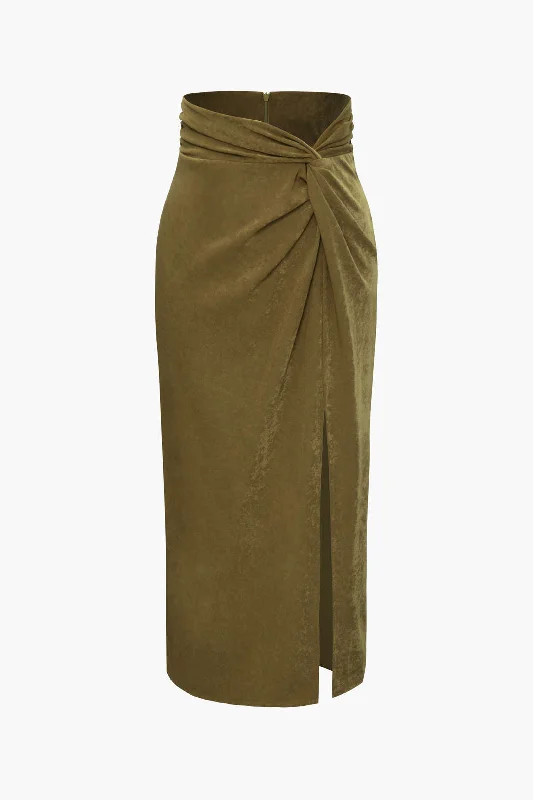 Twist Front Slit Midi Skirt