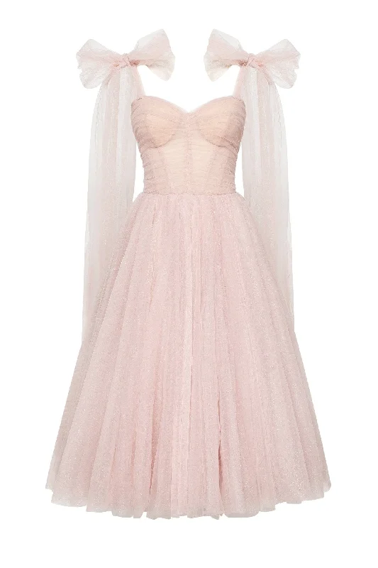 Misty Rose Sparkly off-the-shoulder tulle dress