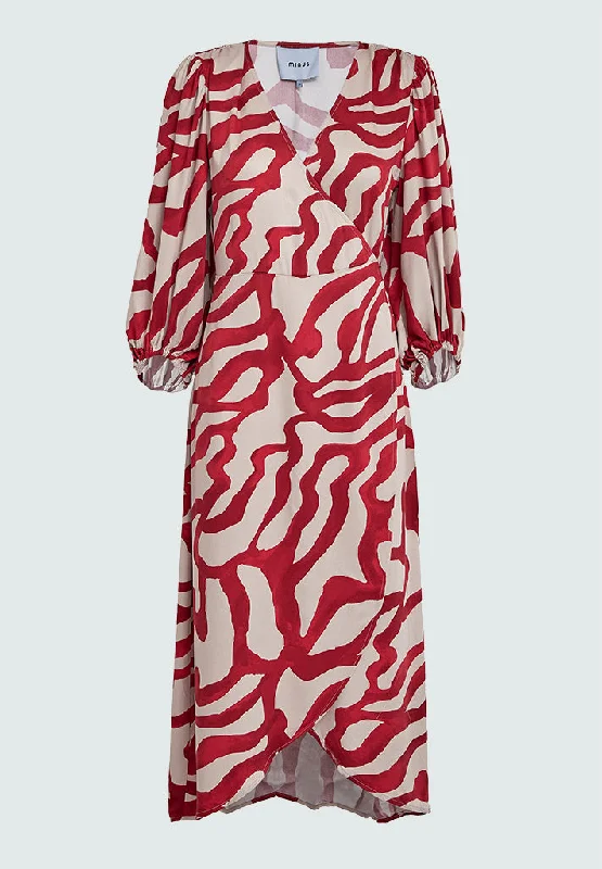 MSJassie Midi Wrap Dress - Barn Red Print