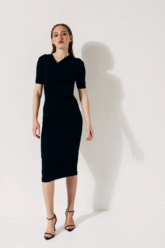 Side-draped midi dress with short sleeves