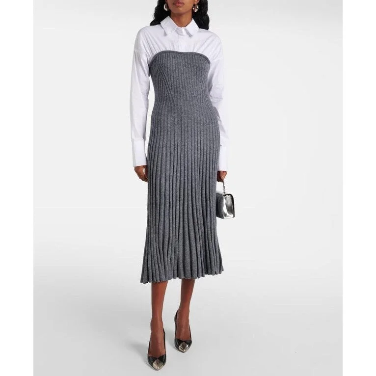 Staud Women's O'Keefe Ribbed Knit Wool Dress, Charcoal/White